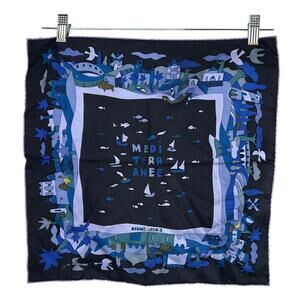 Hermès Gavroche 45 Carré Méditerranée Silk Scarf Blue 16.5” x 16.5”